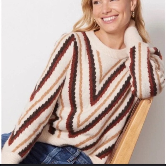 Evereve Georgia Chevron
Pullover Sweater Cream and Brown Large - Picture 2 of 7